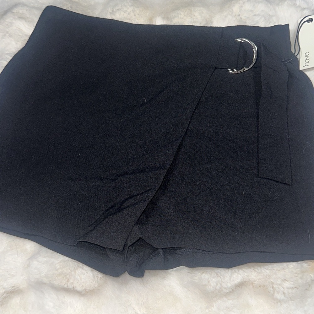 Black Women's Shorts with Belt Detail